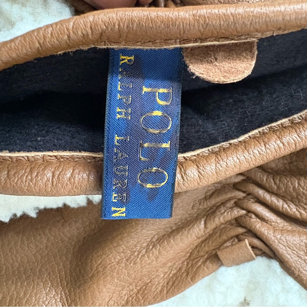 Polo Ralphs Lauren Fleece & Leather Insulated Touch Gloves White/Tan Size M - Picture 11 of 12